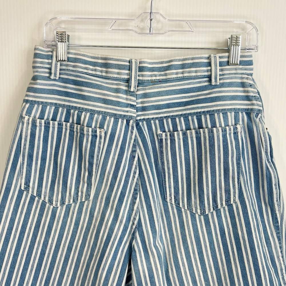 Vintage 90s High Waisted Mom Shorts 12 Backroad Blues Blue White Railroad Stripe - Picture 4 of 11